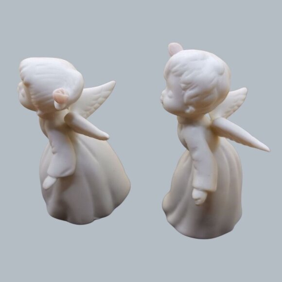 Kissing Angel cherubs Figurines Set Of 2 Matte Finish White 2.25" Tall - Picture 6 of 10